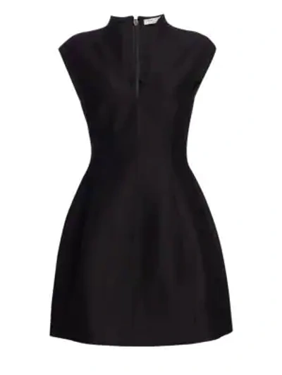 Shop Halston Heritage Cotton-silk Structured Dress In Black