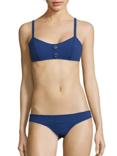 Shop Lisa Marie Fernandez Genevieve Seersucker Two-piece Bikini Set In Faded Navy