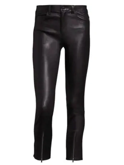 Shop Helmut Lang Zip Cropped Leather Leggings In Black