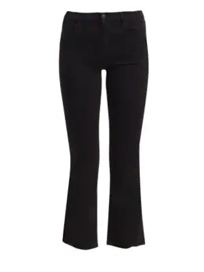 Shop J Brand Selena Mid-rise Raw Hem Crop Bootcut Jeans In Black Bastille