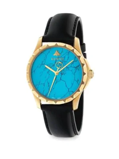 Shop Gucci Le Marché Des Merveilles Synthetic Turquoise, Goldtone Pvd & Leather Strap Watch In Blue