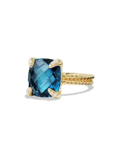 Shop David Yurman Châtelaine® Ring With Gemstone And Diamonds In 18k Gold In Hampton Blue Topaz