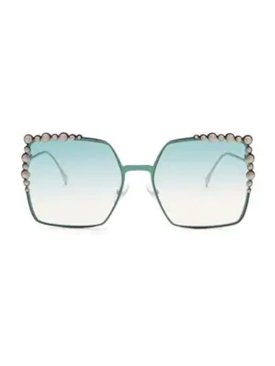 Shop Fendi 60mm Oversized Crystal-trim Square Sunglasses In Green