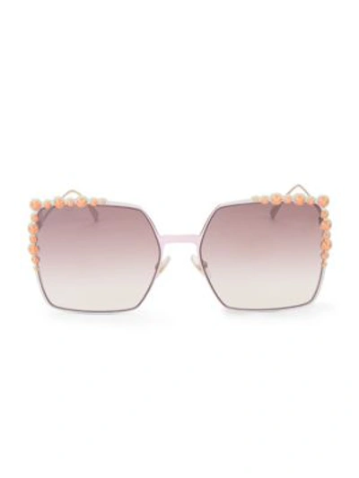 Shop Fendi 60mm Oversized Crystal-trim Square Sunglasses In Pink
