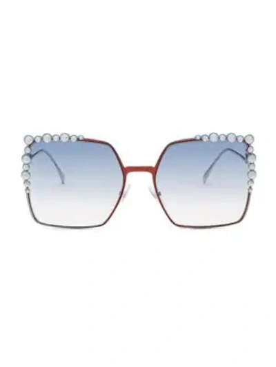 Shop Fendi 60mm Oversized Crystal-trim Square Sunglasses In Blue
