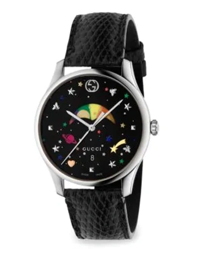 Shop Gucci G-timeless Rainbow Moonphase Lizard Strap Watch In Silver