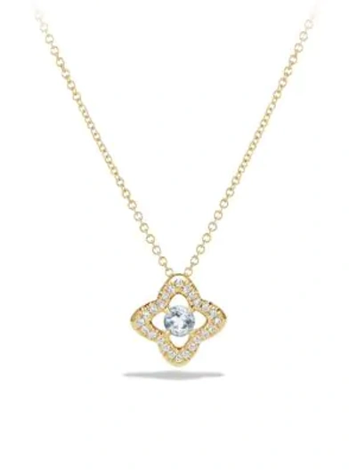 Shop David Yurman Venetian Gemstone & Diamond Pavé Quatrefoil Pendant Necklace In Aquamarine