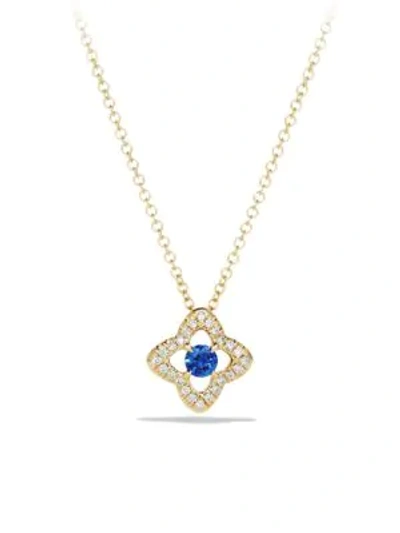 Shop David Yurman Venetian Gemstone & Diamond Pavé Quatrefoil Pendant Necklace In Blue Sapphire