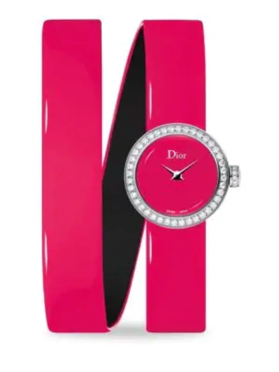 Shop Dior La D  Diamond & Patent Leather Watch In Fuchsia