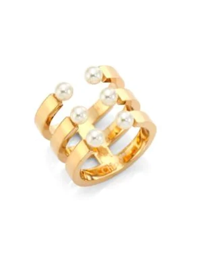 Shop Chloé Darcey Swarovski Pearl Ring In Gold