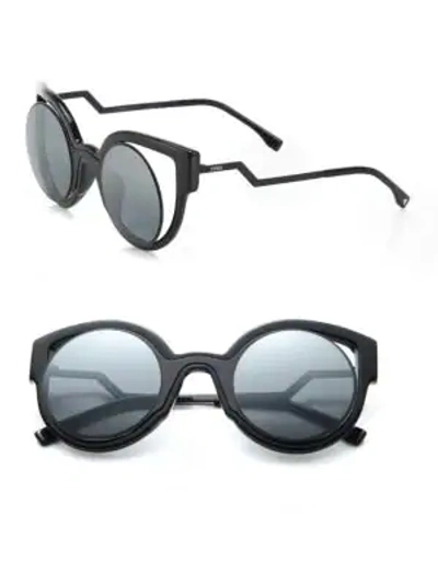 Shop Fendi Zigzag 49mm Round Sparkle Sunglasses In Black