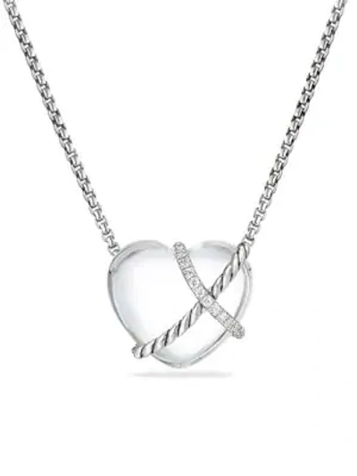 Shop David Yurman Le Petit Coeur Sculpted Heart Chain Necklace With Gemstone And Diamonds In Silver
