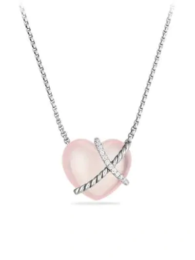 Shop David Yurman Le Petit Coeur Sculpted Heart Chain Necklace With Gemstone And Diamonds In Pink Silver