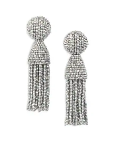 Shop Oscar De La Renta Women's Short Beaded Tassel Clip-on Earrings In Silver