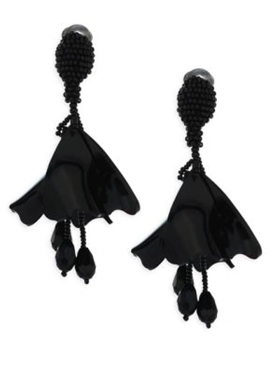 Shop Oscar De La Renta Small Impatiens Clip-on Earrings In Black