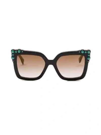 Shop Fendi Women's 52mm Crystal-embellished Square Sunglasses In Black Aqua