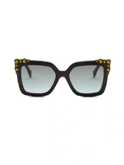 Shop Fendi Women's 52mm Crystal-embellished Square Sunglasses In Havana Yellow