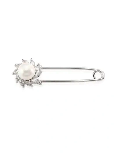 Shop Fallon Women's Monarch Kilt Faux-pearl Brooch In Silver