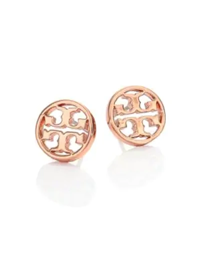 Shop Tory Burch Women's Logo Circle Stud Earrings/rose Goldtone