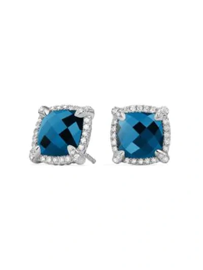Shop David Yurman Châtelaine Pavé Bezel Earring With Gemstone & Diamonds/9mm In Hampton Blue Topaz