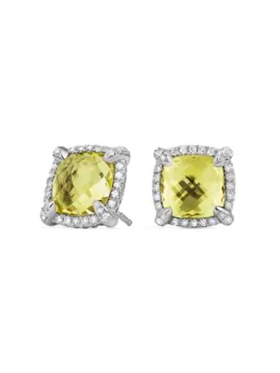 Shop David Yurman Châtelaine Pavé Bezel Earring With Gemstone & Diamonds/9mm In Lemon Citrine