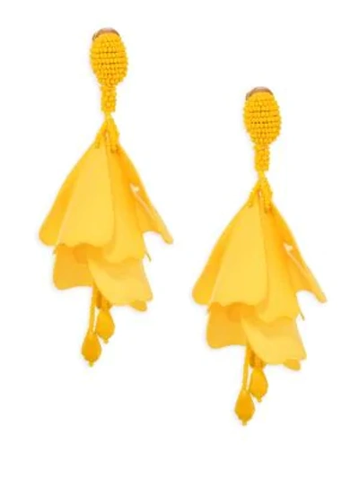 Shop Oscar De La Renta Large Impatiens Clip-on Earrings In Yellow