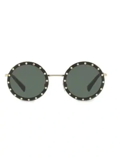 Shop Valentino 52mm Crystal-trim Round Sunglasses In Gold Green