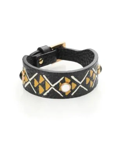 Shop Valentino Primitive Leather Bracelet In Black