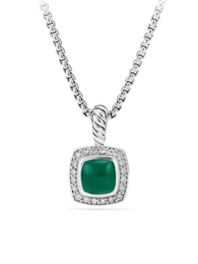 Shop David Yurman Petite Albion Pendant Necklace With Gemstone And Diamonds In Green Onyx