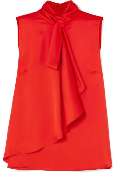 Shop Alexander Mcqueen Pussy-bow Silk-satin Top In Red