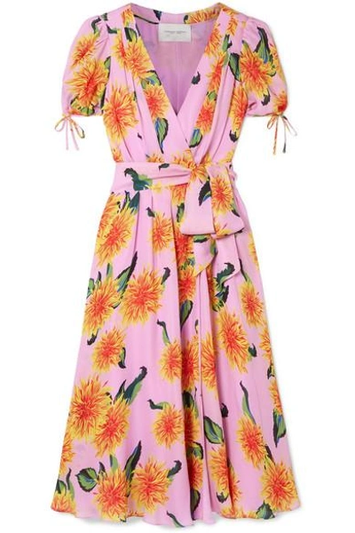 Shop Carolina Herrera Floral-print Silk Crepe De Chine Wrap Midi Dress