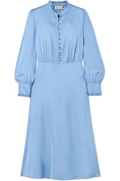 Shop Paul & Joe Ruffle-trimmed Satin Midi Dress In Blue