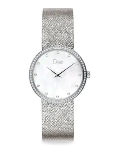Shop Dior La D De  Diamond, Mother-of-pearl & Stainless Steel Watch In Silver