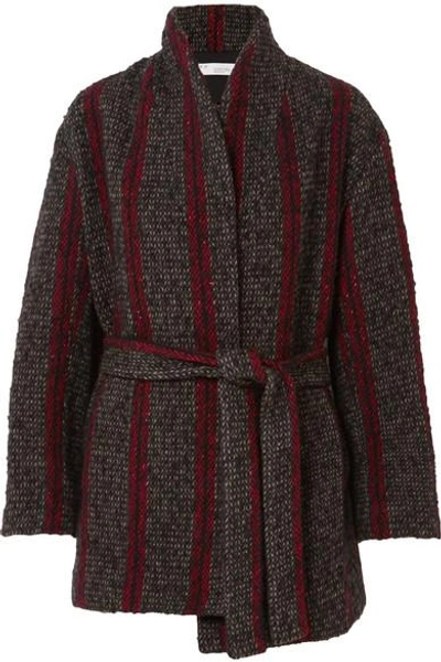 Shop Iro Circus Belted Striped Wool-blend Coat In Anthracite