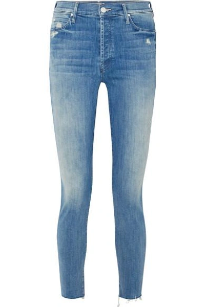 Shop Mother The Stunner Distressed High-rise Skinny Jeans In Mid Denim