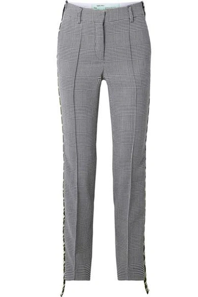 Shop Off-white Houndstooth Canvas-trimmed Wool Straight-leg Pants In Black