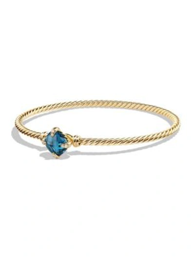 Shop David Yurman Châtelaine® Diamond & Gemstone Cabled 18k Gold Bracelet In Hampton Blue Topaz