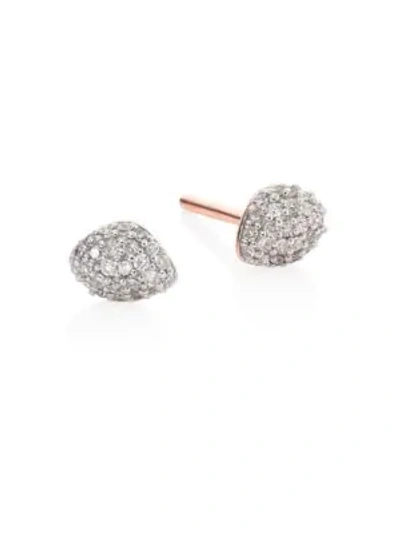 Shop Monica Vinader Nura Diamond & 18k Rose Goldplated Stud Earrings In Pink
