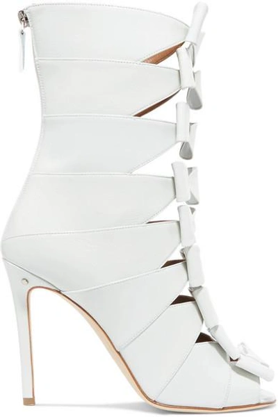 Shop Laurence Dacade Silda Bow-detailed Cutout Creased-leather Ankle Boots In White