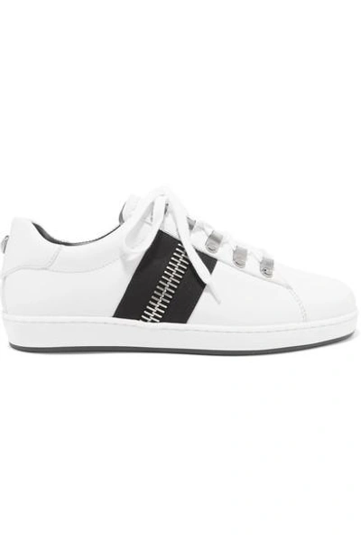 Shop Balmain Esther Zip-embellished Leather Sneakers In White