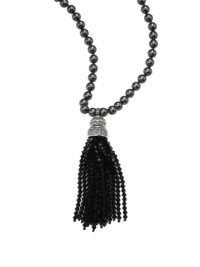 Shop Oscar De La Renta Bridal Faux Pearl & Crystal Tassel Pendant Necklace In Black