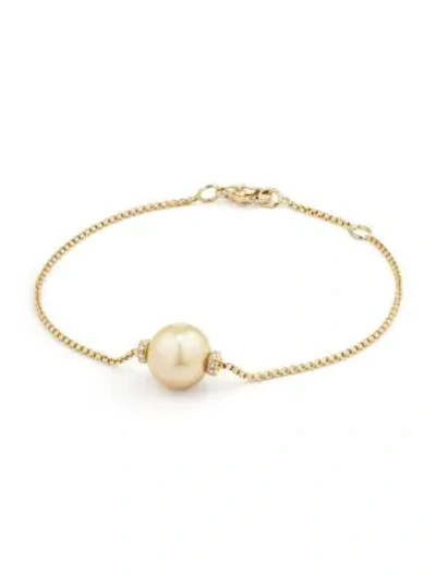 Shop David Yurman Solari Single Station Bracelet In 18k Gold With Diamonds And Tahitian Pearl In Gold Pearl