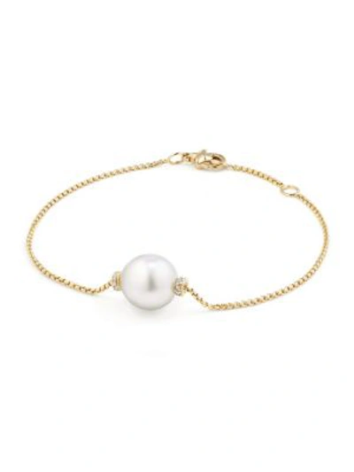 Shop David Yurman Solari Single Station Bracelet In 18k Gold With Diamonds And Tahitian Pearl In White Pearl