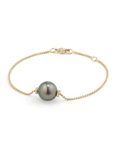 Shop David Yurman Solari Single Station Bracelet In 18k Gold With Diamonds And Tahitian Pearl In Grey Pearl