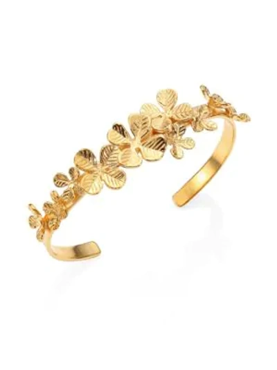 Shop Aurelie Bidermann Tamar 18k Yellow Goldplated Clover Bangle Bracelet