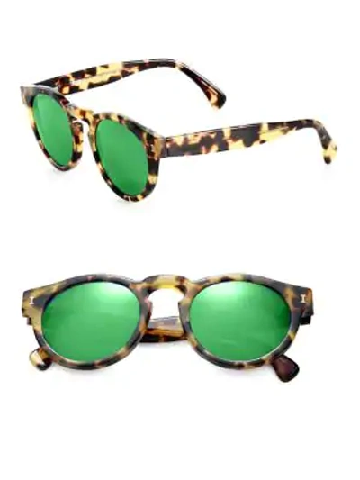 Shop Illesteva Leonard Round Sunglasses In Tortoise Green Mirror