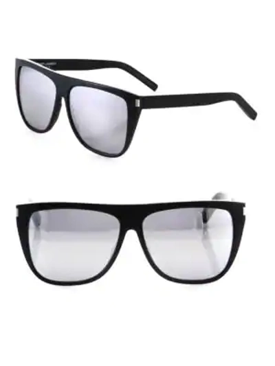 Shop Saint Laurent 59mm Mirrored Oversized Flat-top Sunglasses In Black