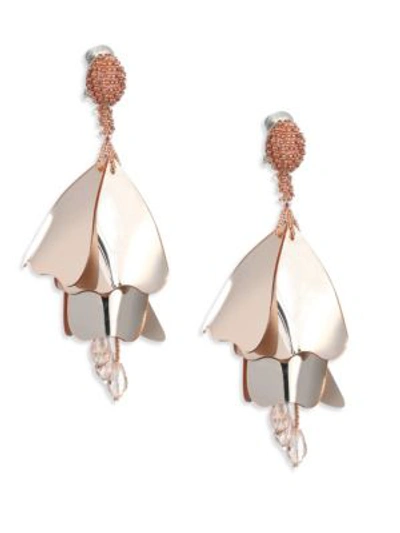 Shop Oscar De La Renta Impatiens Flower Metallic Clip-on Earrings In Metallic Rose