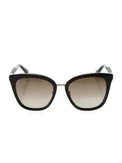 Shop Jimmy Choo Fabry 53mm Mirrored Glitter-trim Square Sunglasses In Black Dark Grey
