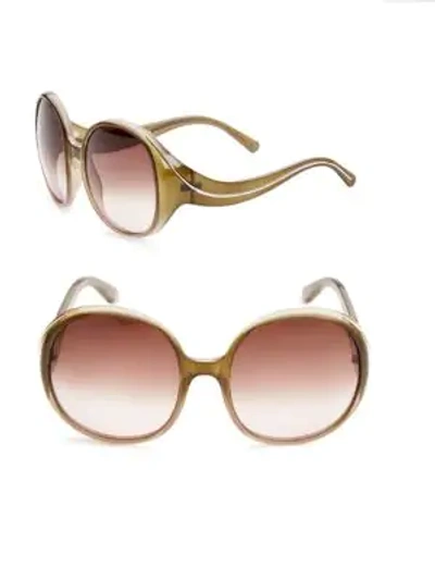 Shop Chloé Gradient 57mm Oval Sunglasses In Khaki